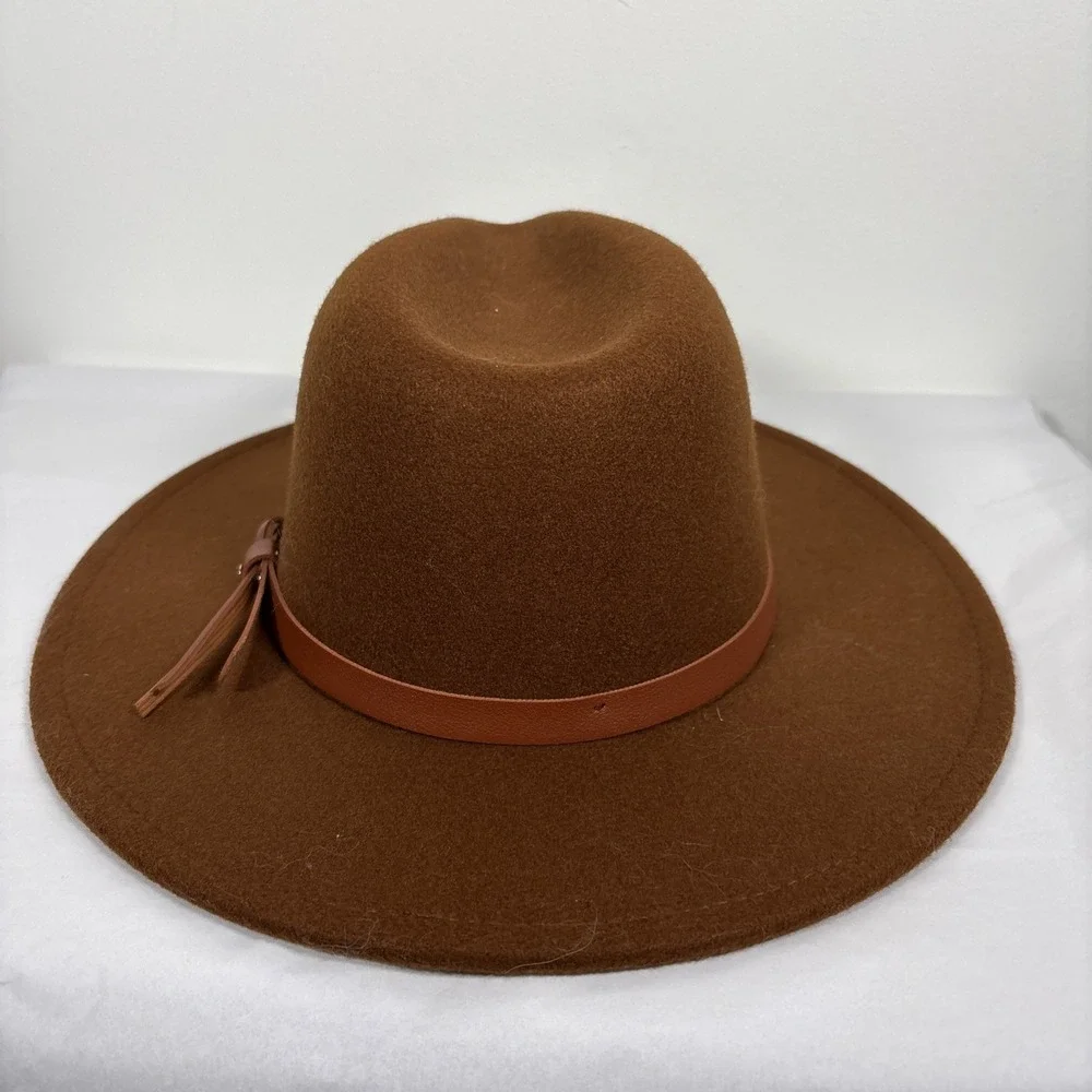 Large Wide Brim Felt Fedora Panama Cowboy Girl Hat Casual Jazz Cap Women Brown